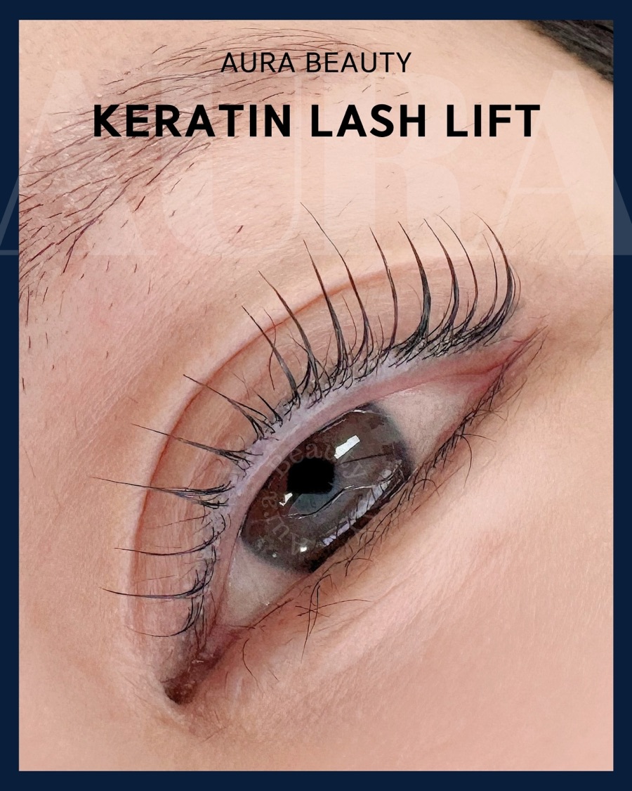 Keratin lash lift result: dramatic upward curl, no extensions needed.